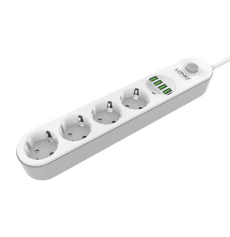 Power strip with 4 AC outlets, 4x USB, LDNIO SE4432, 2m (white)