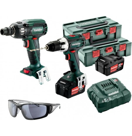 METABO SET BS 18 LT + SSW 18 LTX 400 BL 2x4,0Ah 2xMETABOX 145 + SUNGLASSES