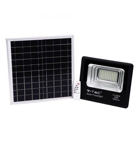 V-TAC 20W Black IP65 Solar LED Projector, Remote Control, Timer VT-60W 4000K 1650lm