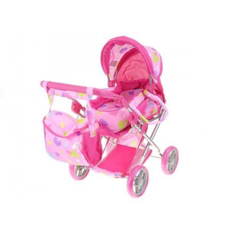 Doll pram pink with colorful hearts M2112 123274-549050 ADAR in a box