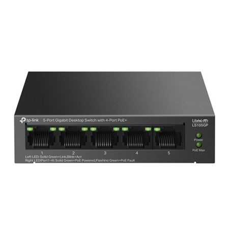 TP-LINK | 5-Port Gigabit Desktop Switch with  4-Port PoE+ | LS105GP | Unmanaged | Desktop