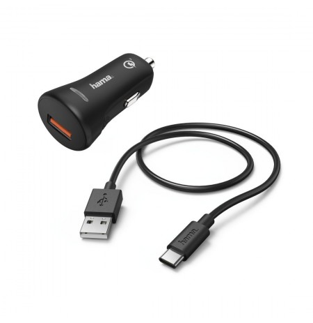 Hama 00183231 Car Charger, USB Type-C QC 3.0 3A,  Black