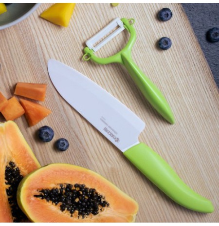 Kyocera FK140CP10NGR SANTOKU KNIFE & PEELER Rinkinys, peilis (14 cm ašmenys) ir skustukas, Žalia