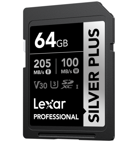 Lexar SDXC Professional SILVER Plus UHS-I/U3/A2/4K R205/W100 (V30) 64GB