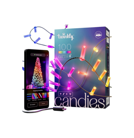 Twinkly Candies 100 Candle-shaped RGB LEDs, Clear Wire, USB-C