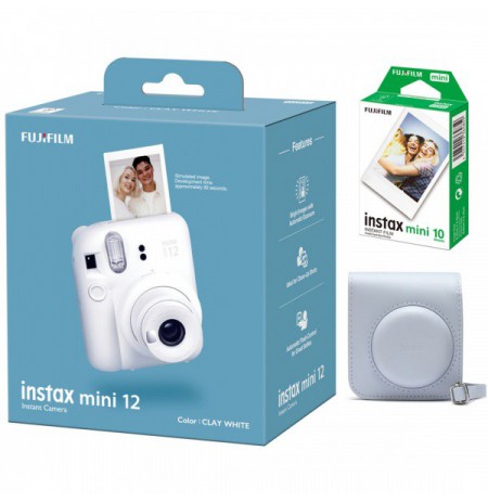 Fujifilm Instax mini 12 camera Clay White + Instax Mini Glossy (10pl) + dėklas