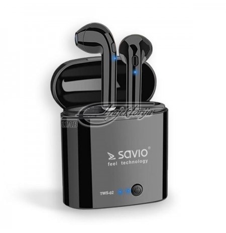 Headphones wireless SAVIO TWS-02 (in-ear, Bluetooth, wireless, with a built-in microphone, black color)