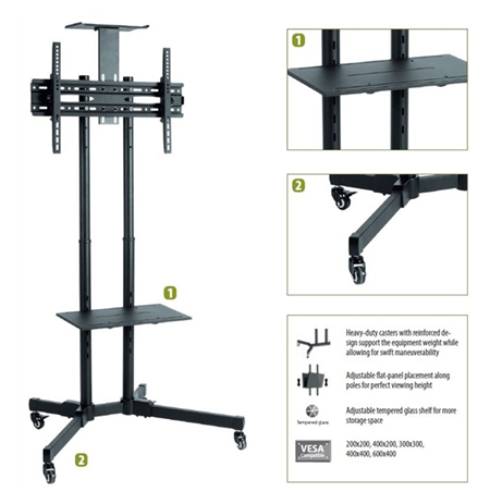 Sunne Floor stand, S112 multifunctional Mobile TV cart, 37-70 ", Tilt, Black