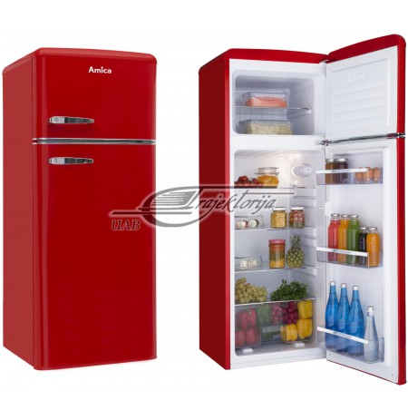 Fridge Amica RETRO KGC15630R (550 mm x 1440mm x 615 mm, 164 l, Class A++, red color)