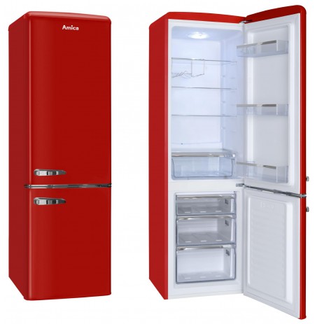 Fridge Amica Retro FK2965.3RAA (550mm x 1810mm x 615 mm, 181 l, Class A++, red color)