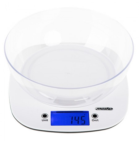 Mesko Scale with bowl MS 3165 Maximum weight (capacity) 5 kg, Graduation 1 g, Display type LCD, White