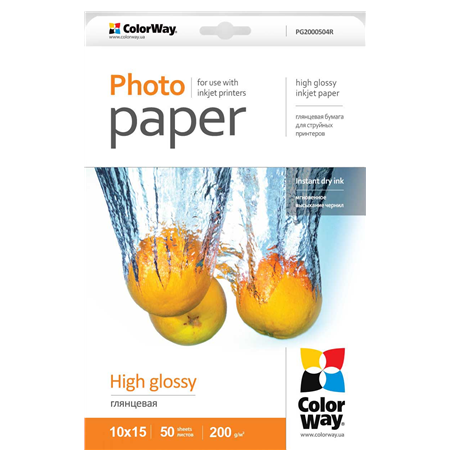 ColorWay High Glossy Photo Paper, 50 sheets, 10x15, 200 g/m²