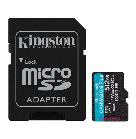 Kingston microSD Memory Card Canvas Go! Plus 512 GB, microSDHC/SDXC, Flash memory class 10