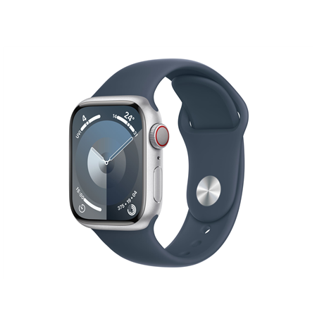 Apple Apple Watch Series 9 GPS + Cellular 41mm Silver Aluminium Case with Storm Blue Sport Band - S/M Apple